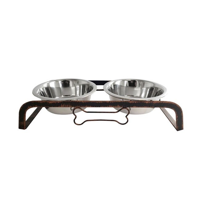 Rustic Bone Pet Dog Raised Feeder with Bowls, 2 QT, COPPER, hi-res image number 0