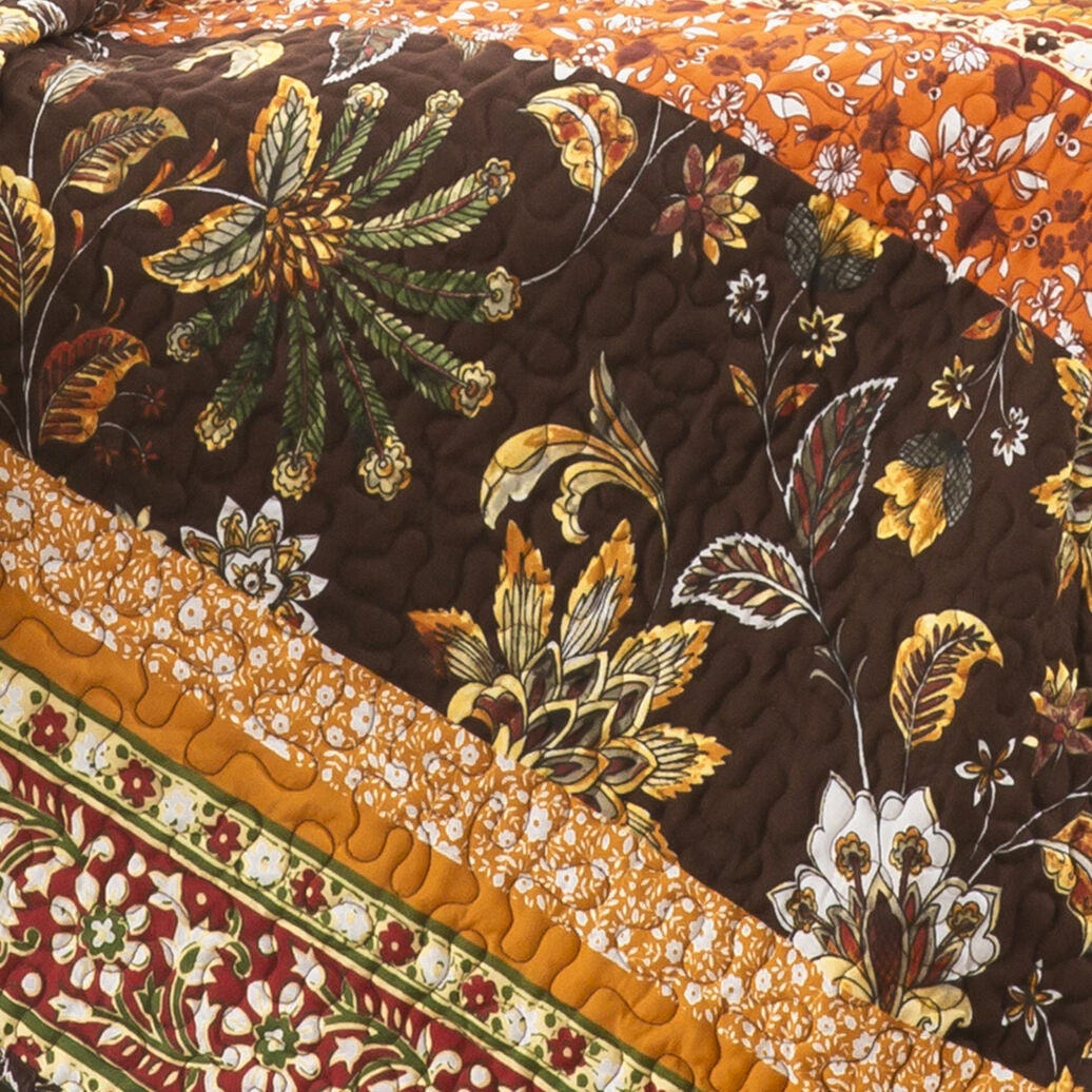 Audrey Boho Botanical Quilted Throw Blanket, Chocolate, CHOCOLATE, alternate image number 4