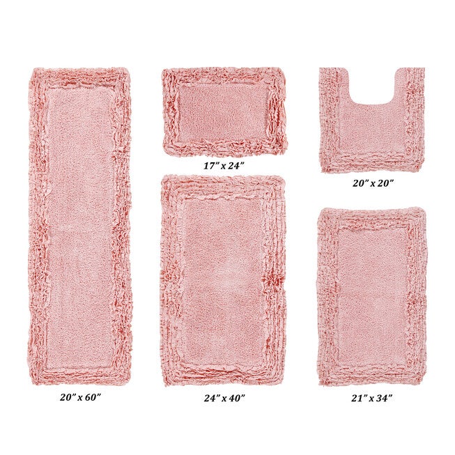 Shaggy Border Bath Rug Mat, 5 Pc Set 39283, PINK, hi-res image number 0