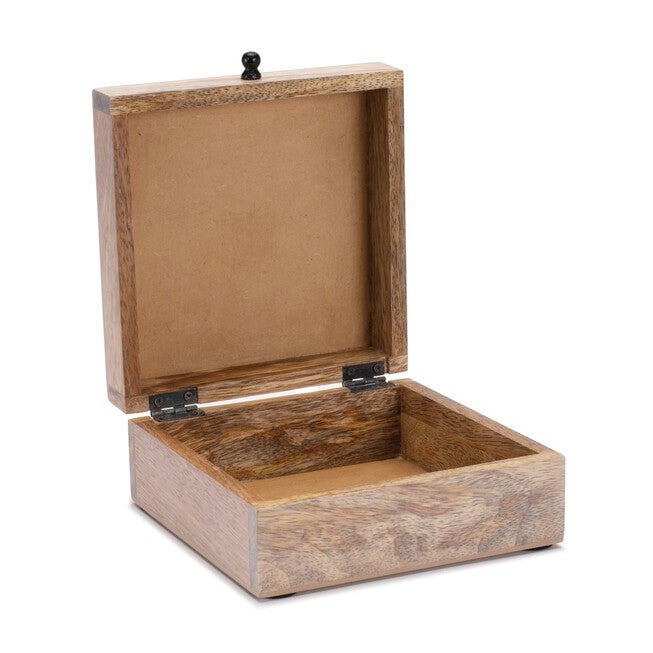 Mango Wood Box with Art Deco Lid 6.5 inchesW, BLACK/WHITE/BEIGE, alternate image number 1