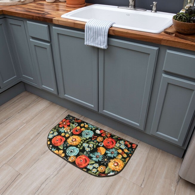 Chalkboard Flowers Kitchen Rug, , alternate image number null