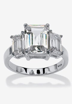 Sterling Silver 3 Square Simulated Birthstone Ring