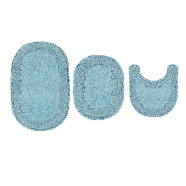 Double Ruffle 3 Piece Set Bath Rug Collection, BLUE, hi-res image number 0