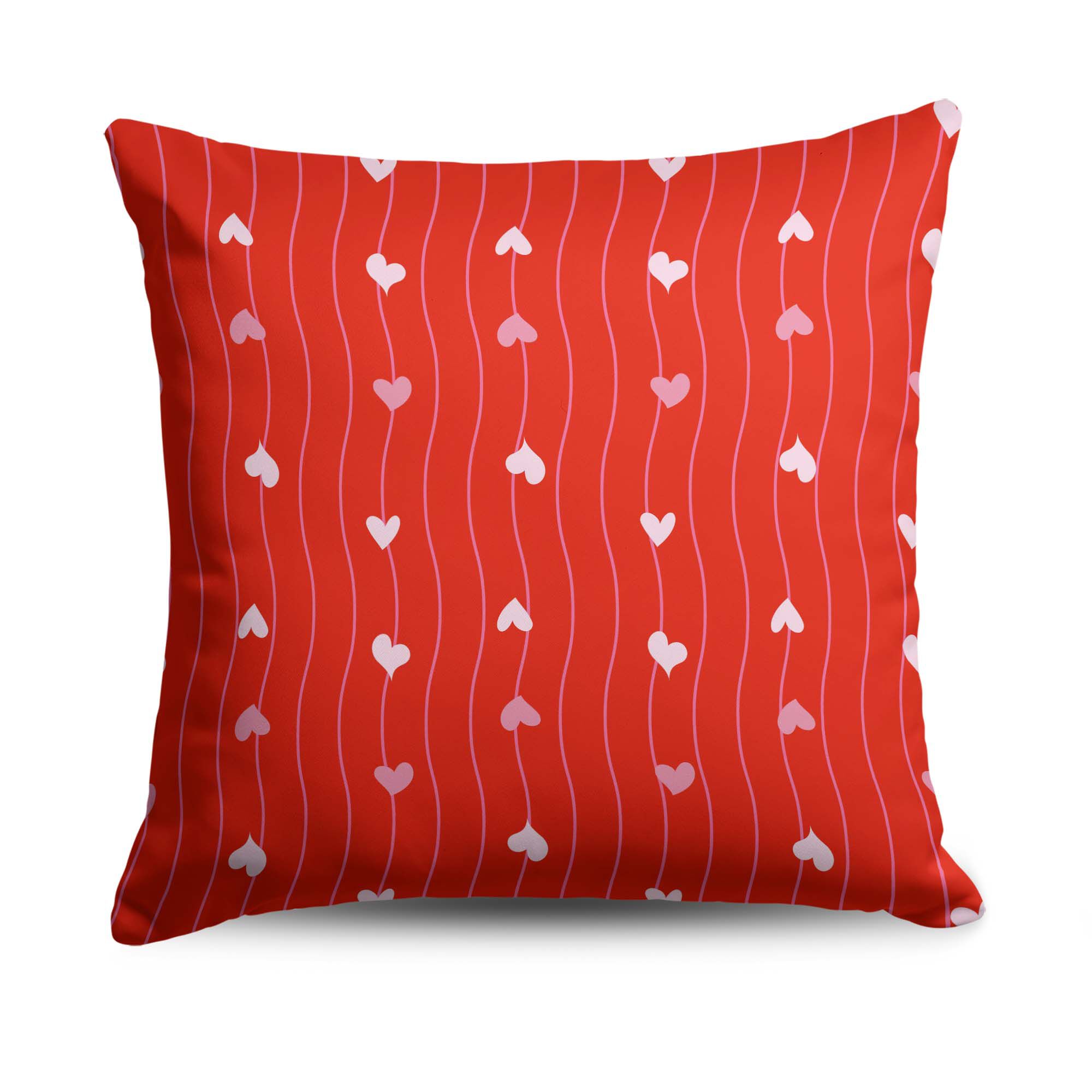 Valentine's Day Line Hearts Throw Pillow 18X18 Inches, RED, hi-res image number 0