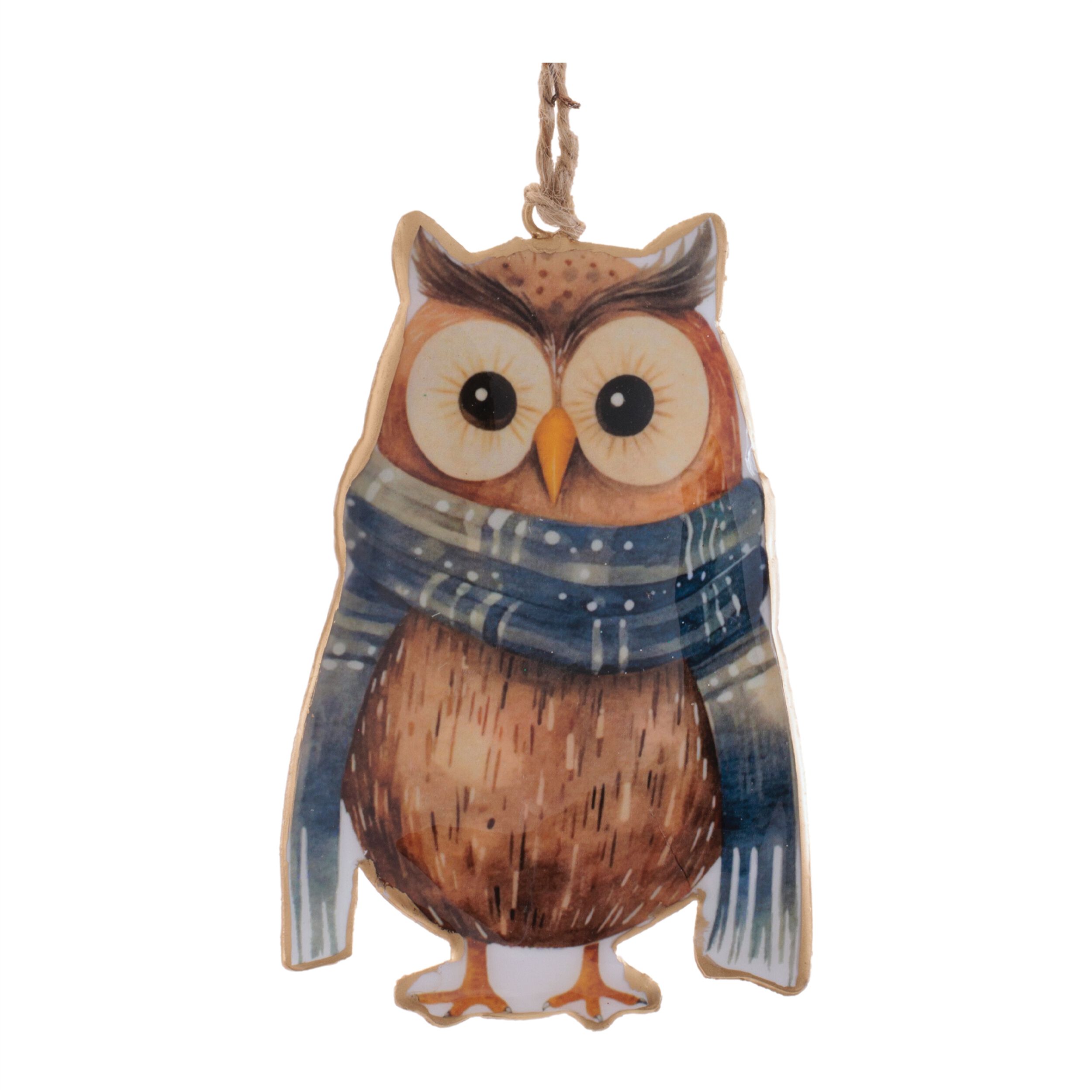 Iron Winter Owl and Bird Ornament  (Set of 6), BROWN BLUE ORANGE, alternate image number 5