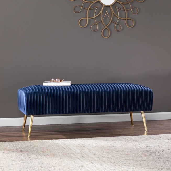 Delaird Contemporary Upholstered Bench, BLUE, hi-res image number 0