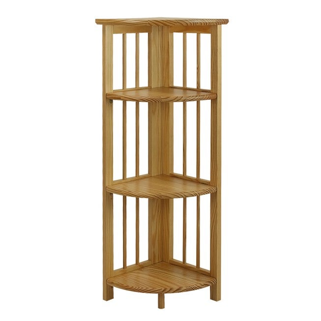 4-Shelf Corner Folding Bookcase-Natural, NATURAL, hi-res image number null