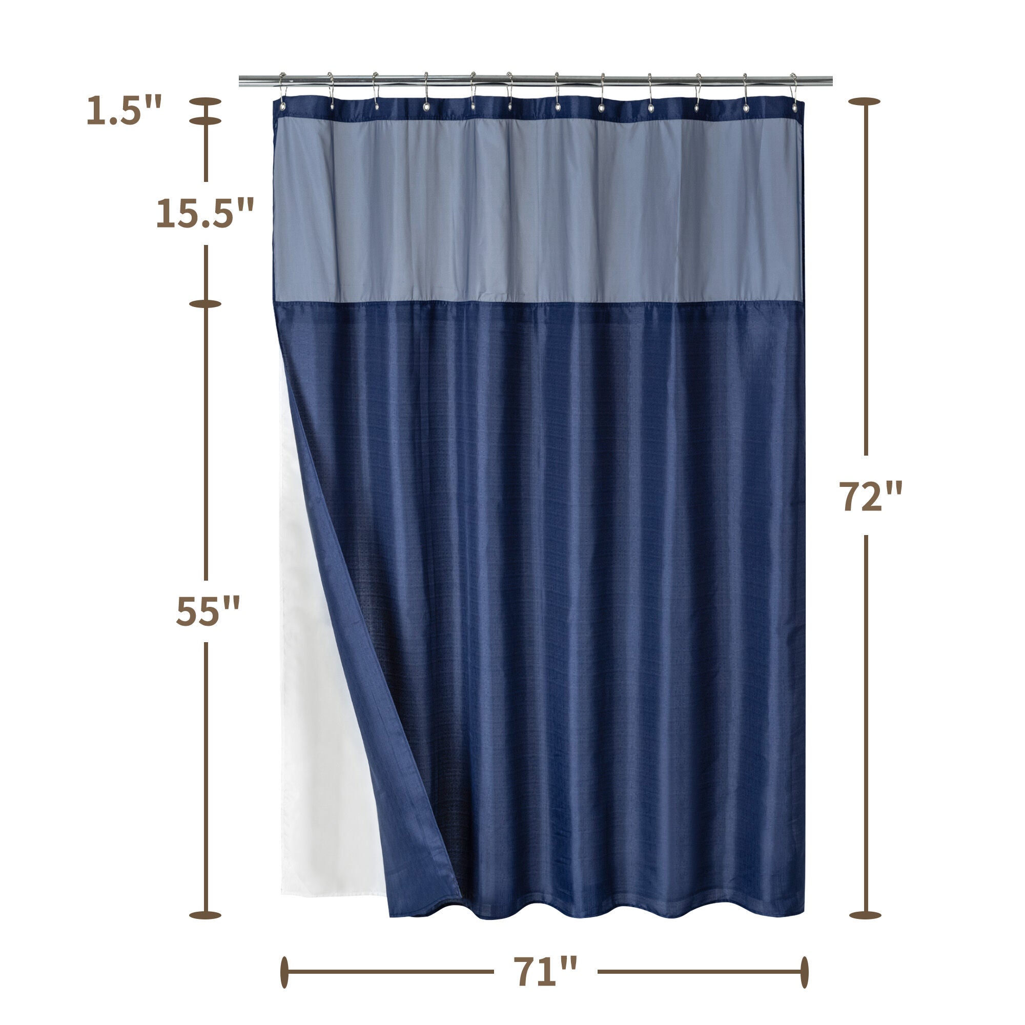 Slub Linen Texture Shower Curtain with Snap-in Liner, Hooks Included, NAVY, alternate image number 6