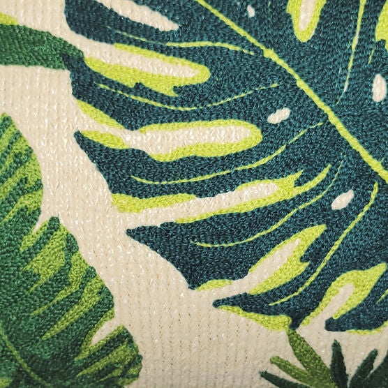 New York Botanical Garden® Indoor/Outdoor Raffia Embroidered Leaves Decorative Throw Pillow 12X20, Green Multi, , alternate image number null