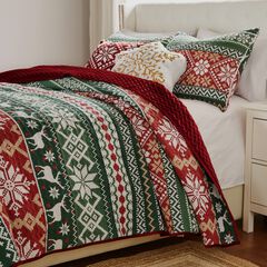Fair Isle Snowflake & Reindeer Quilt Set, Red, 3-Piece King