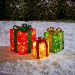 Pre-Lit Gift Boxes, Set of 3