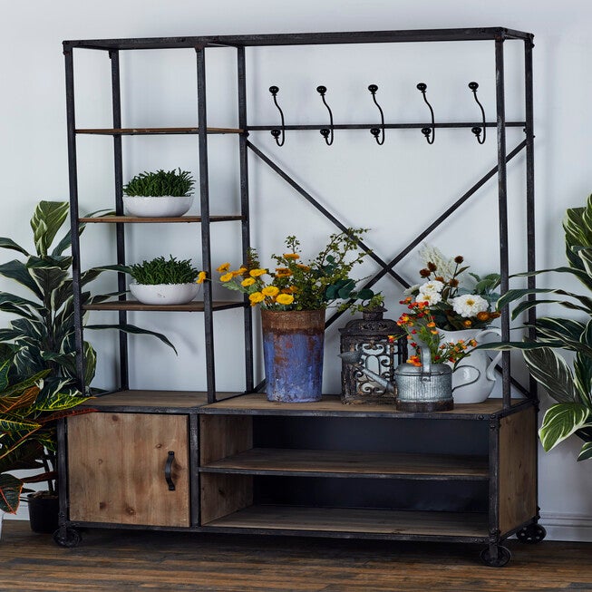 Industrial Rectangular Brown Wood and Metal Multi-Tiered Clothing Rack, 72 inchesH x 44 inchesL x 17 inchesW, , alternate image number null