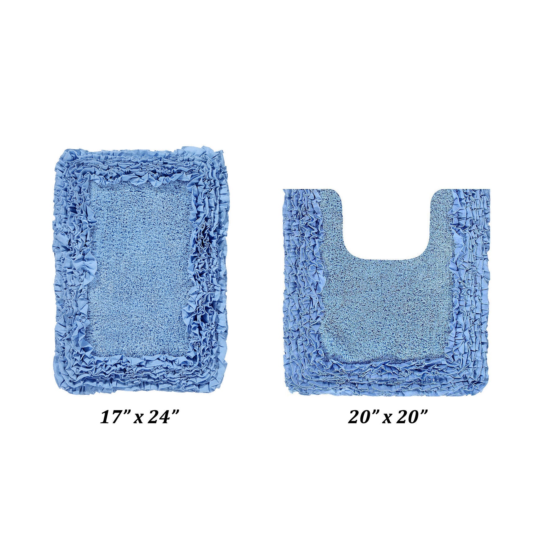 Shaggy Border Bath Rug Mat, 2 Pc Set (17 inches X 24 inches | 20 inches X 20 inches), BLUE, hi-res image number 0