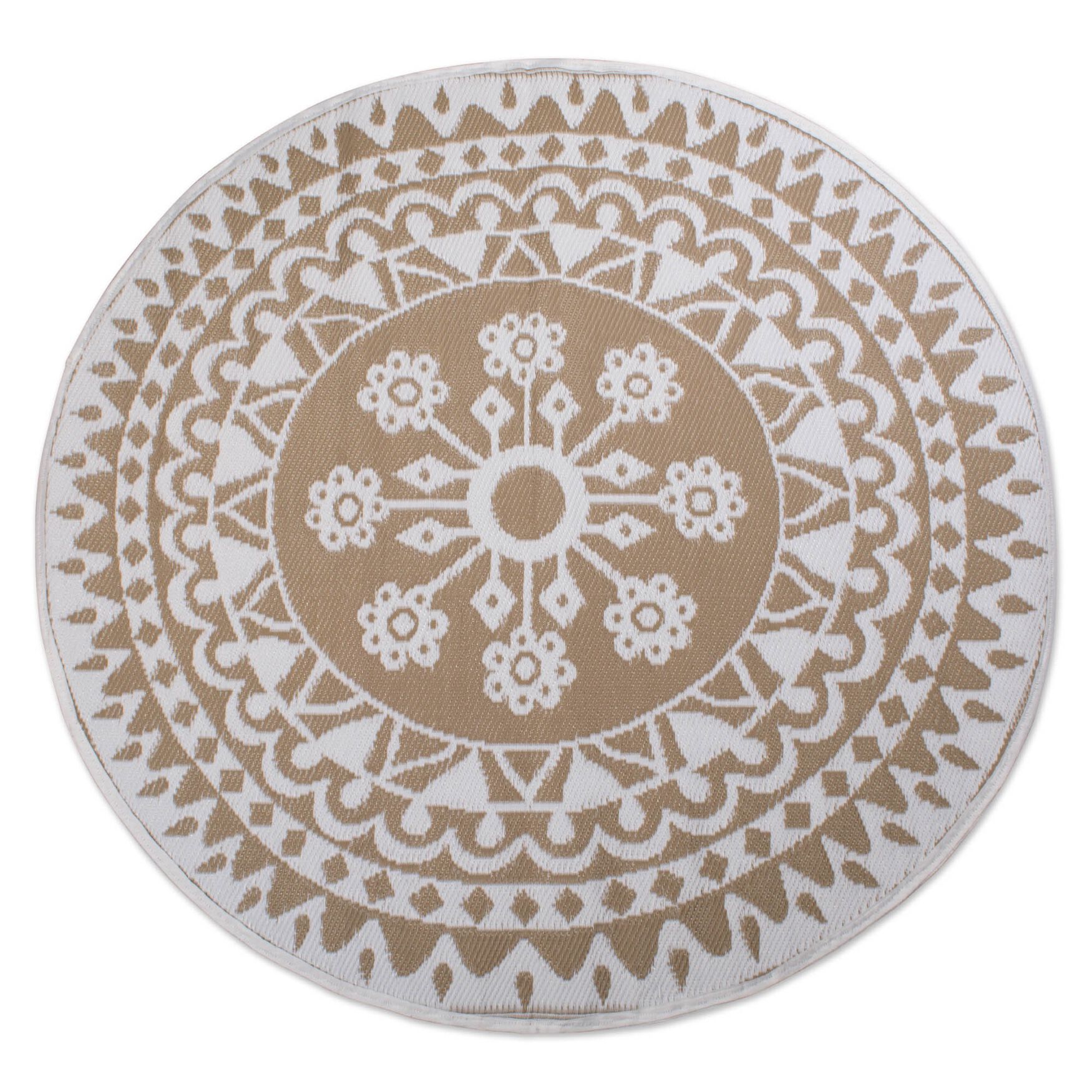 Taupe Floral Outdoor Rug 5 Ft Round Floor Coverings, , on-hover image number 1