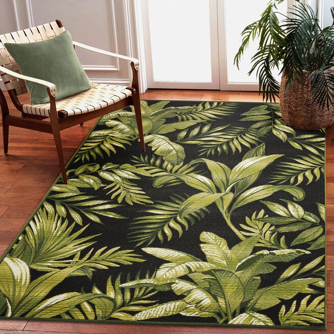 Marina Jungle Leaves Indoor/Outdoor Area Rug Black, , alternate image number 4