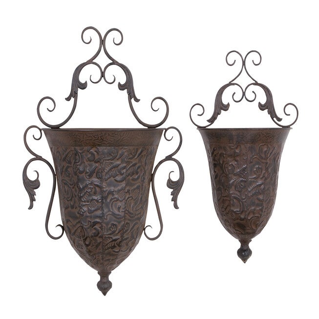 Set Of 2 Brown Metal Traditional Planter, BROWN, hi-res image number null