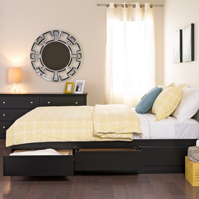 Queen Mate’s Platform Storage Bed with 6 Drawers, BLACK, hi-res image number 0