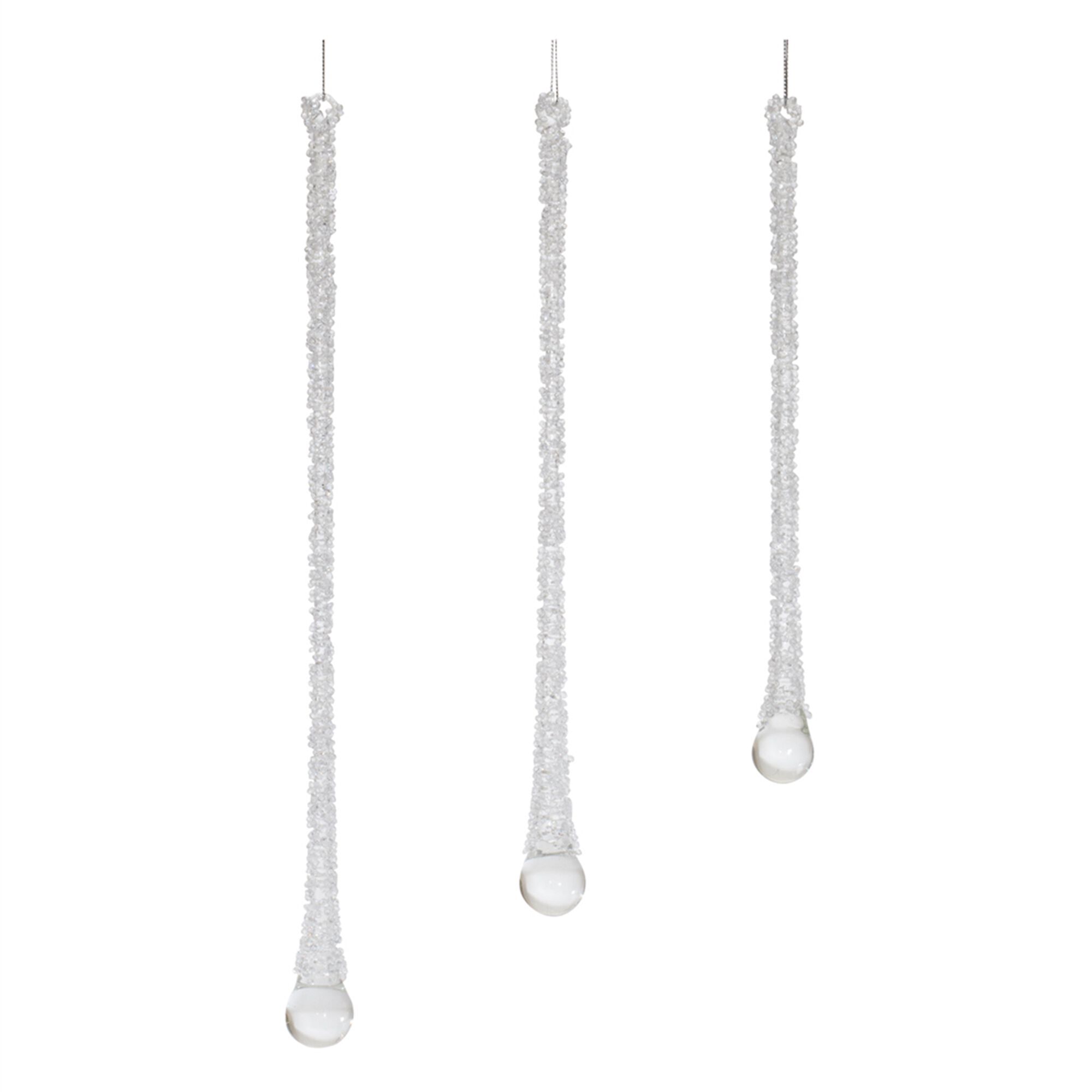Clear Beaded Glass Icicle Drop Ornament (Set of 6), CLEAR, hi-res image number 0