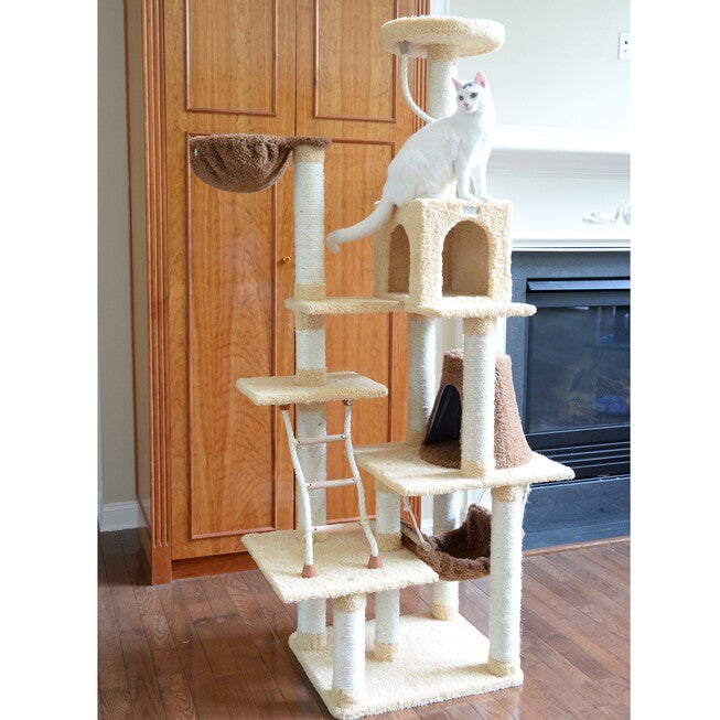 Real Wood 78 inches Cat Climber Play House Ffurniture With Playhouse, Lounge Basket, , alternate image number 3