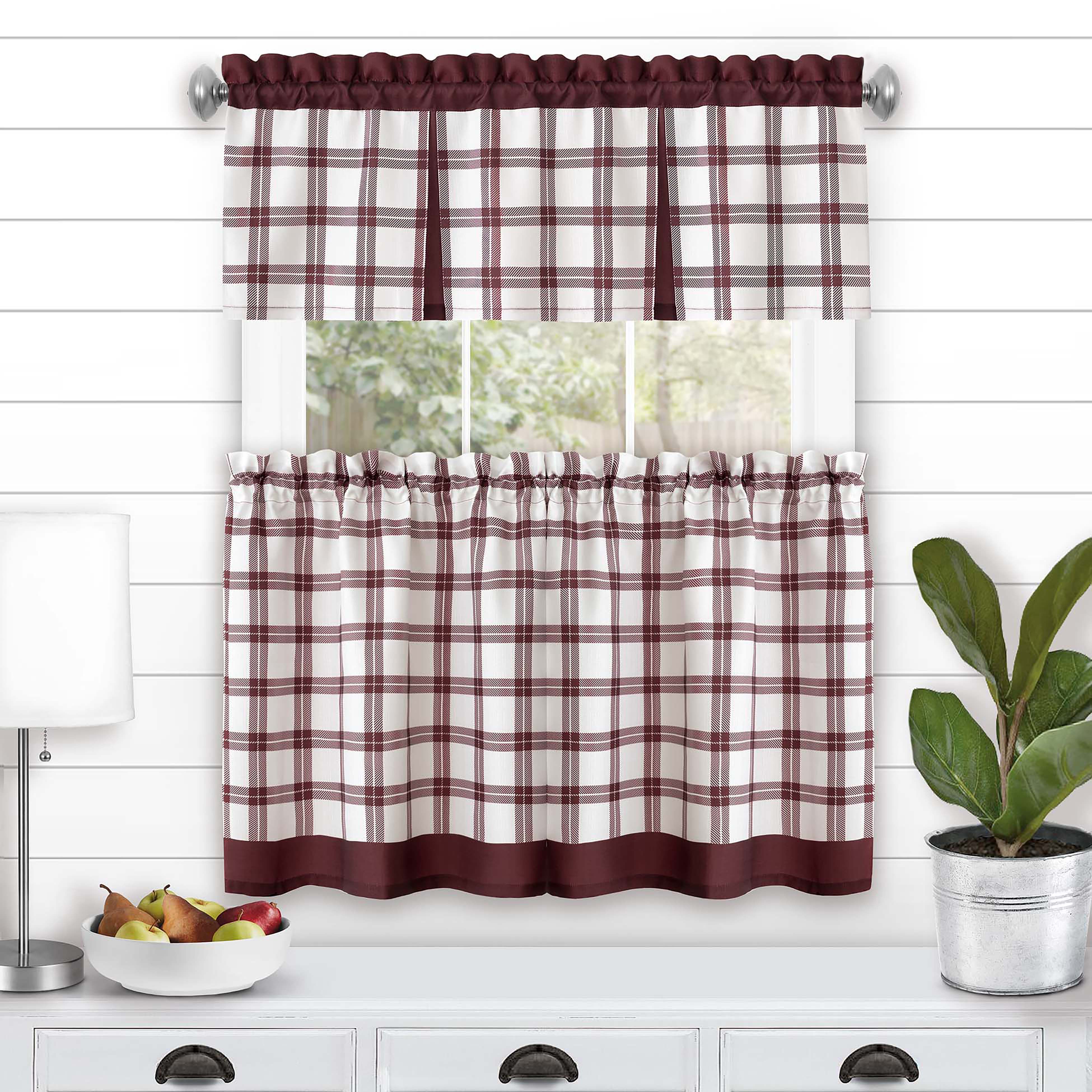 Tate Tier and Valance Window Curtain Set, BURGUNDY, hi-res image number 0