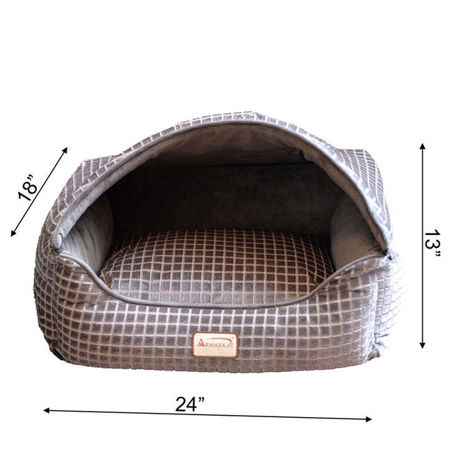 Cuddle Cave Cat Bed With Detachable & Collasible Zipper Top, Removable Cushion Mat, Bronze & Silver, , alternate image number null