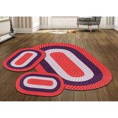 Country Braid Collection 3pc Set Stain Resistant Reversible Indoor Oval Area Rug