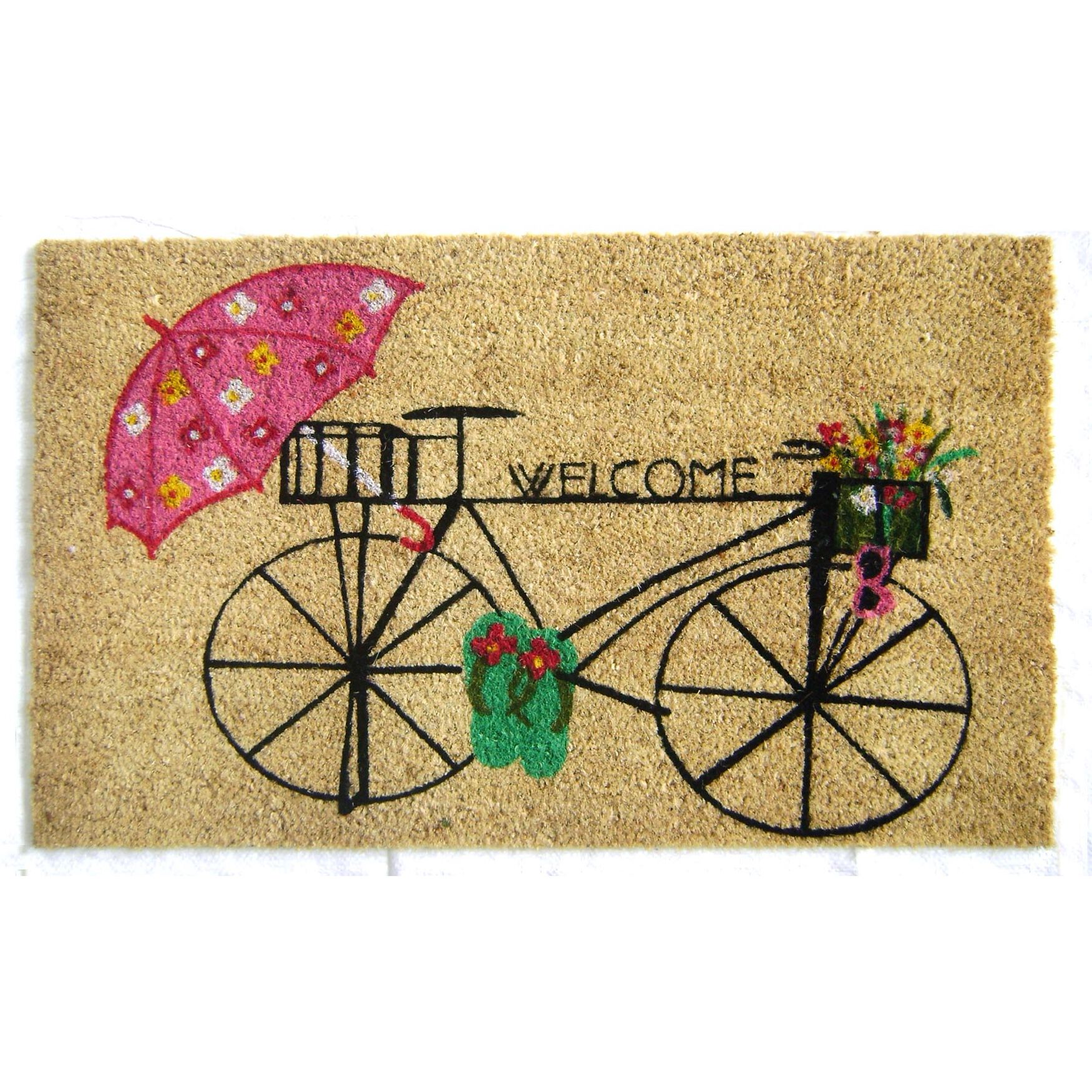 Bicycle Welcome Coir Mat With Vinyl Backing Floor Coverings, MULTI, hi-res image number 0