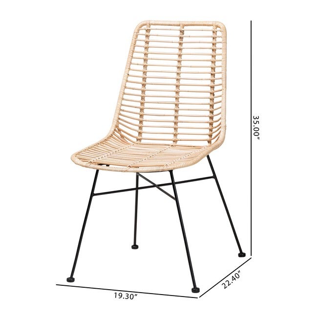 Manhattan Modern Bohemian Natural Brown Rattan And Black Metal Dining Chair, , alternate image number null