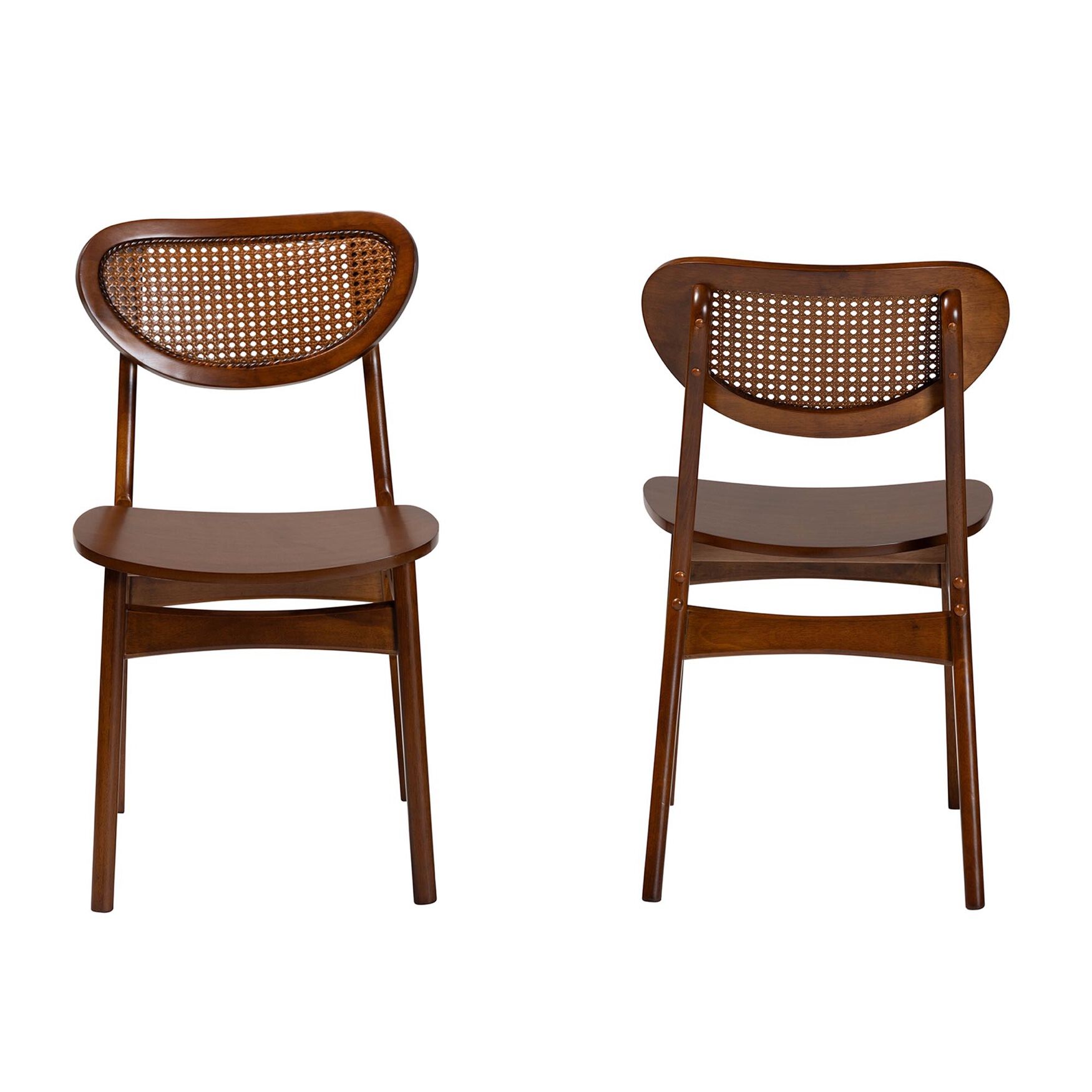 Hesper Mid-Century Modern Walnut Brown Finished Wood and Rattan 2-Piece Dining Chair Set, , alternate image number 14