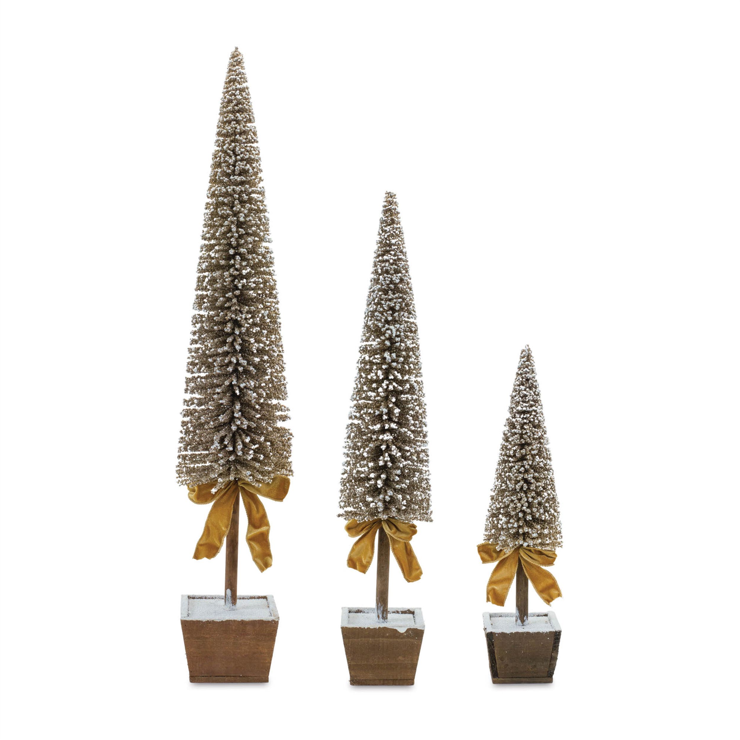 Potted Bottle Brush Pine Tree (Set of 3), GOLD WHITE, hi-res image number 0