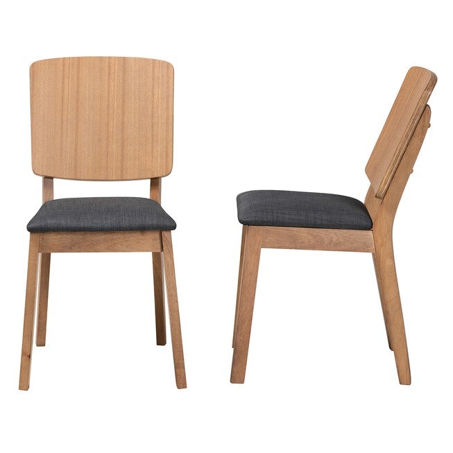 Denmark Mid-Century Modern Black Fabric And French Oak Brown Finished Rubberwood 2-Piece Dining Chair Set, , alternate image number null