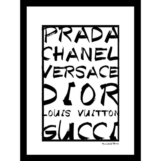 Fashion Brand Names Black/White 14 inches x 18 inches Framed Print, PINK, hi-res image number 0