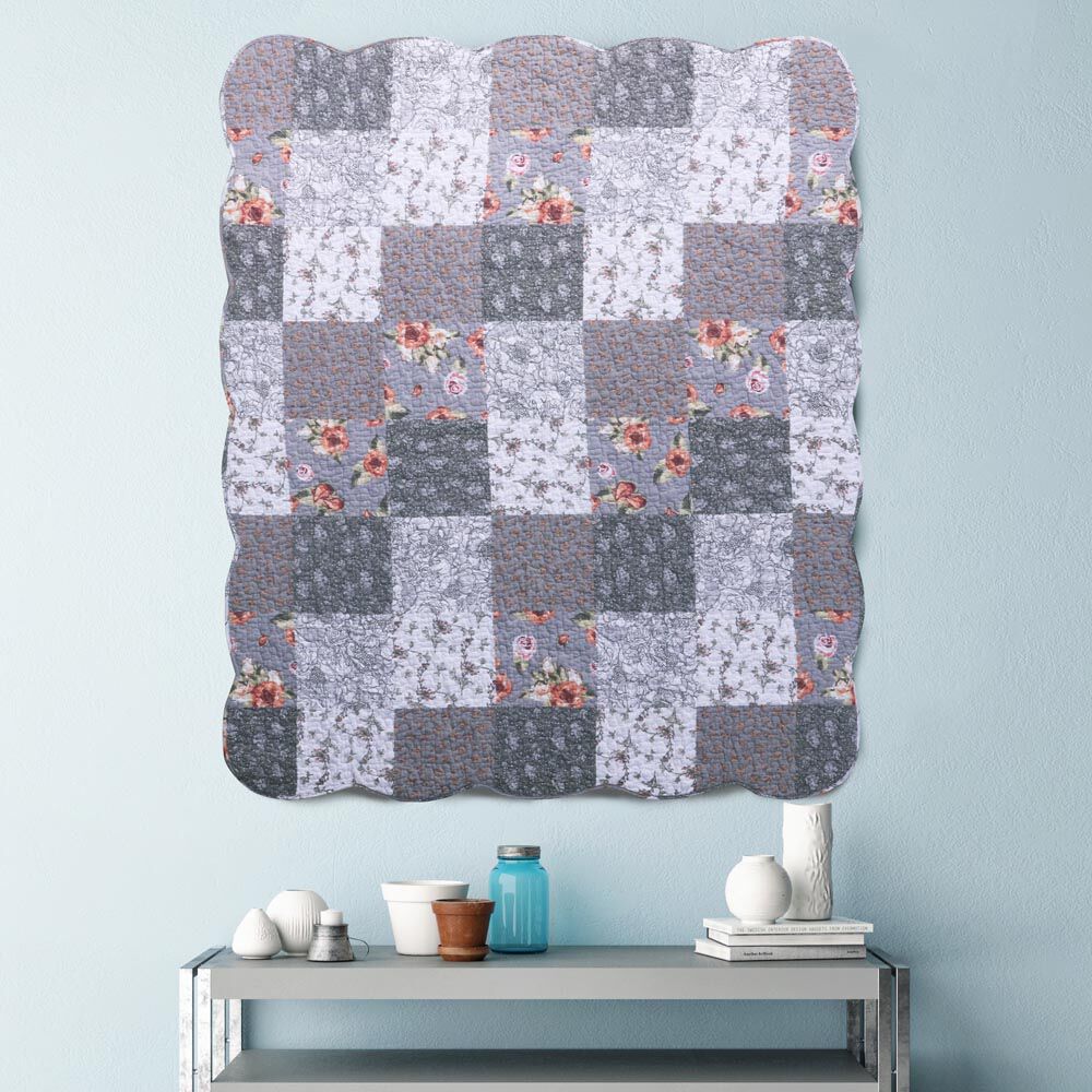 Giulia Patchwork Print Quilted Throw Blanket, GRAY, alternate image number 2