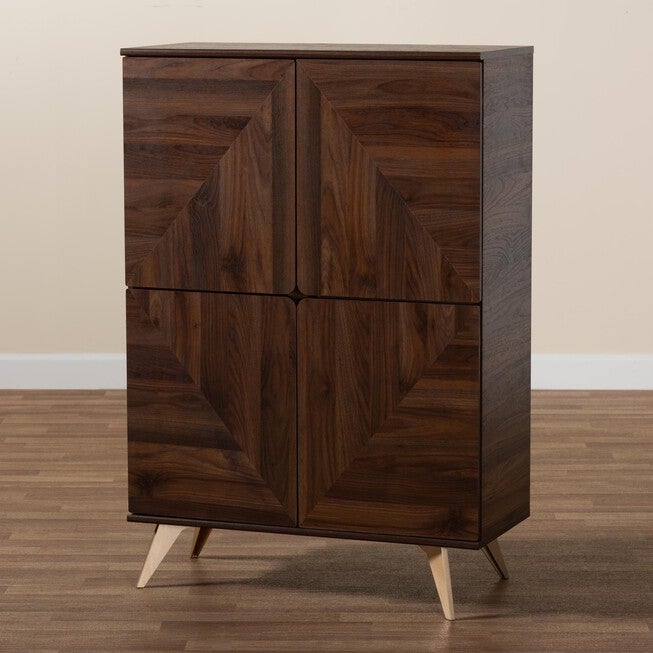 Graceland Mid-Century Modern Transitional Walnut Brown Finished Wood Shoe Cabinet, , alternate image number 9