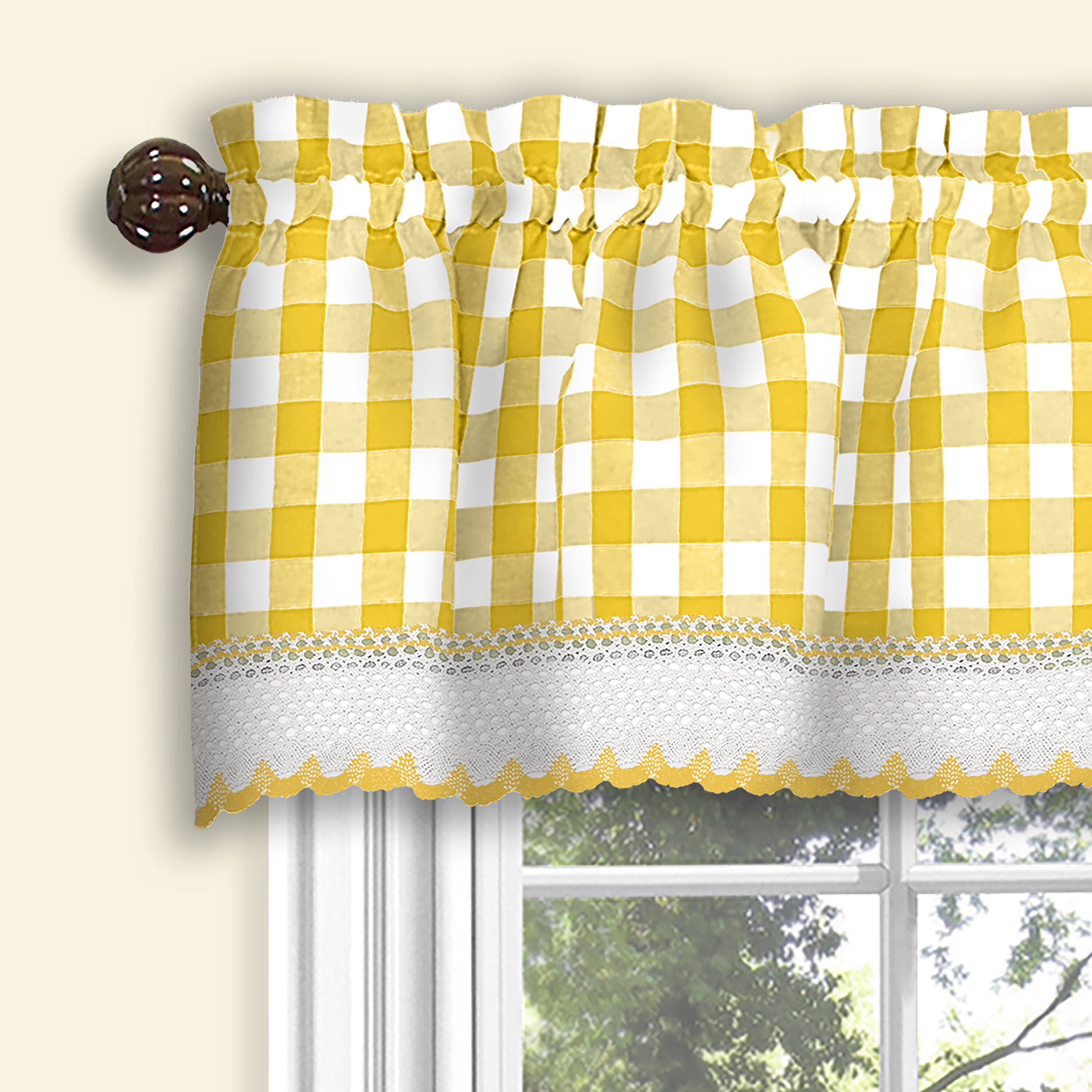 Buffalo Check Window Curtain Valance, YELLOW, alternate image number 2