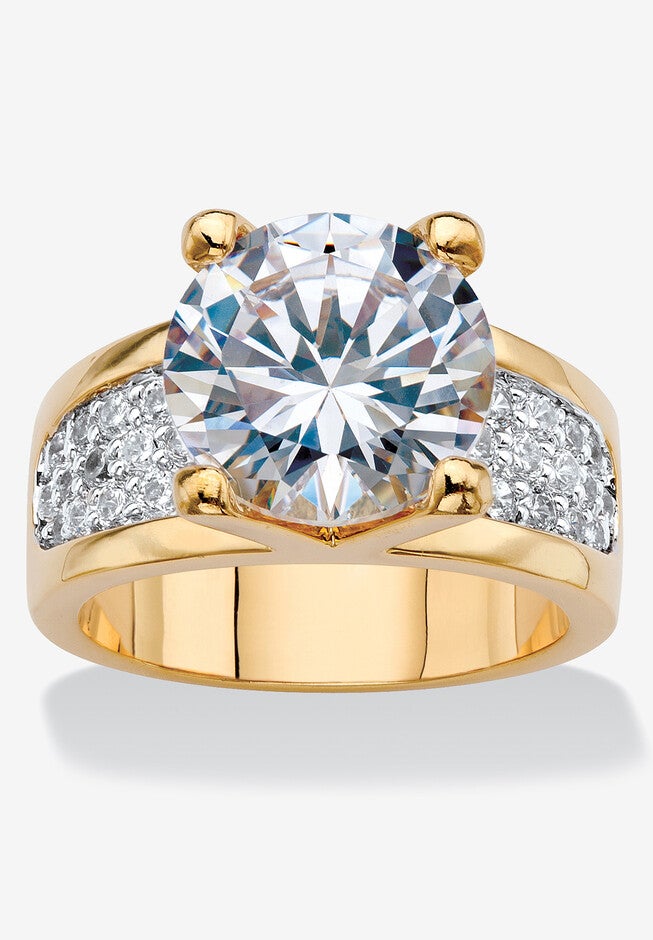 Yellow Gold-Plated Round Engagement Anniversary Ring Cubic Zirconia, GOLD, hi-res image number 0