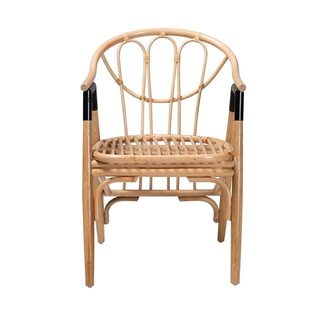 Cyntia Modern Bohemian Natural Brown Rattan Dining Chair, , on-hover image number 1