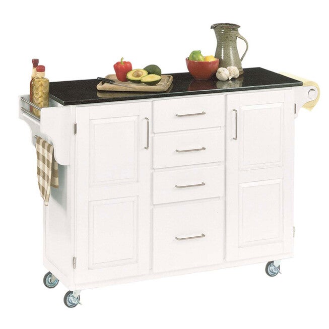Large White Finish Create a Cart with Black Granite Top, WHITE BLACK, hi-res image number 0