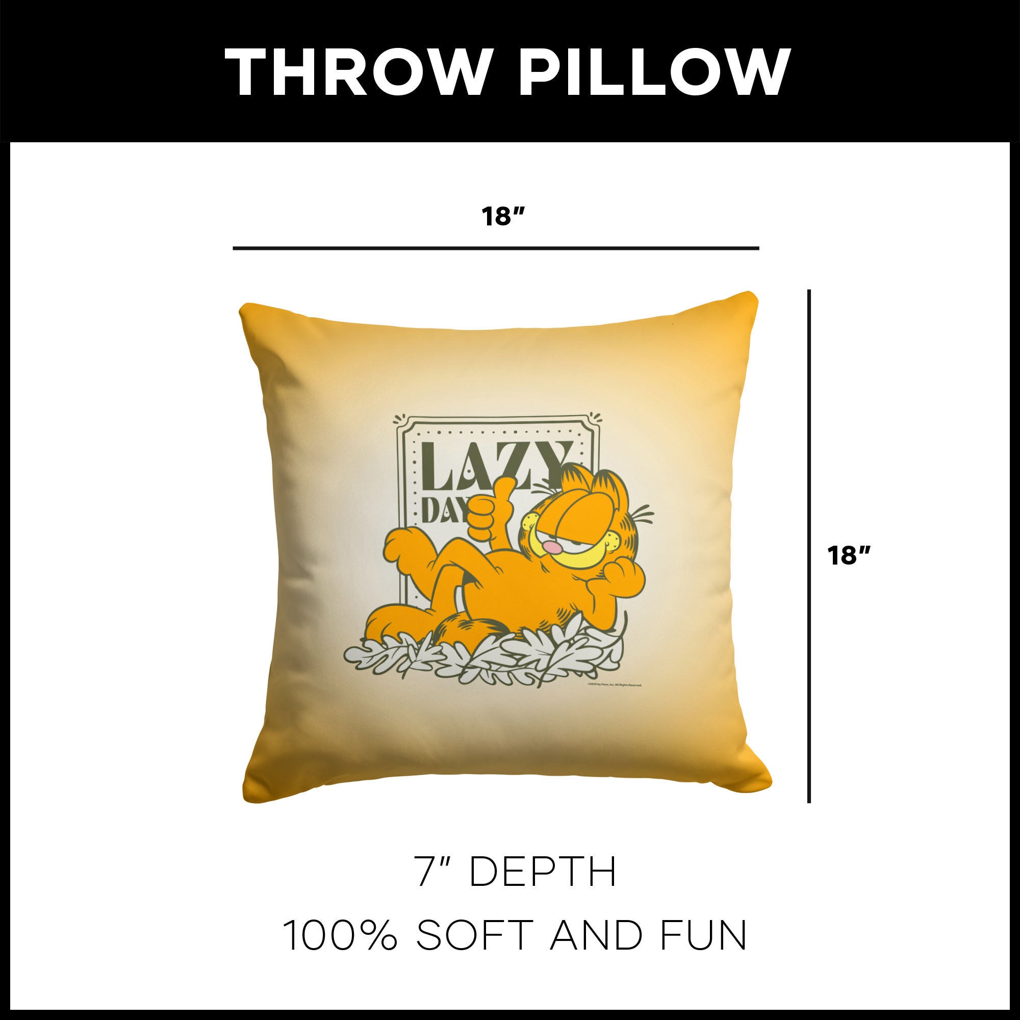 Nickelodeon Garfield Lazy Day Throw Pillow 18X18 Inches, ORANGE, alternate image number 4