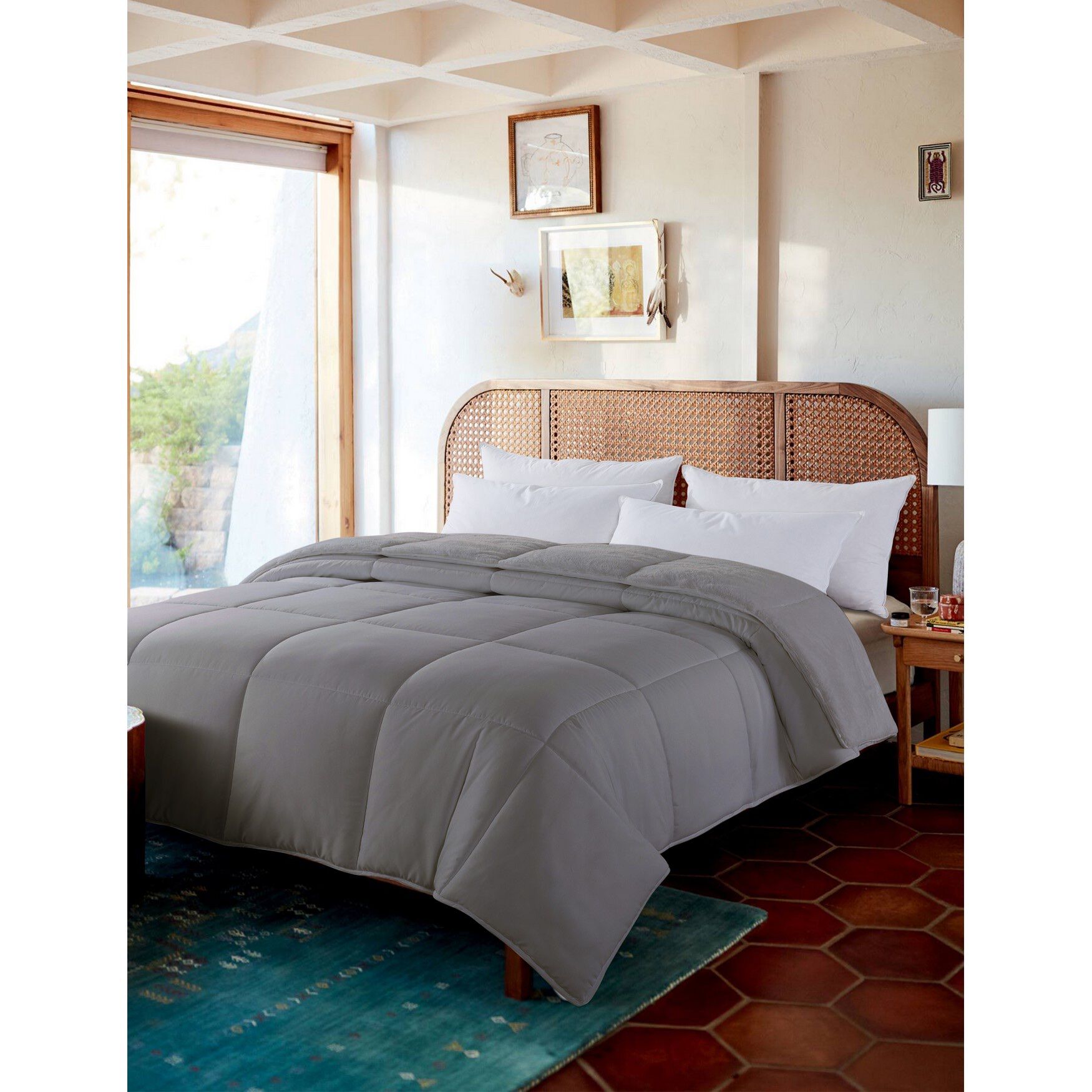 Cozy Down Reversible Comforter, GREY, hi-res image number 0