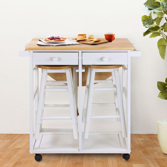 Breakfast Cart with Drop-Leaf Table-White, , alternate image number null