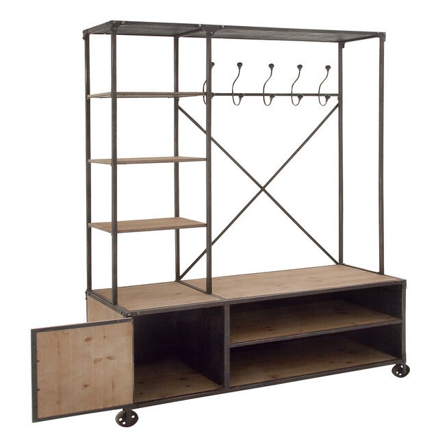 Industrial Rectangular Brown Wood and Metal Multi-Tiered Clothing Rack, 72 inchesH x 44 inchesL x 17 inchesW, , on-hover image number null