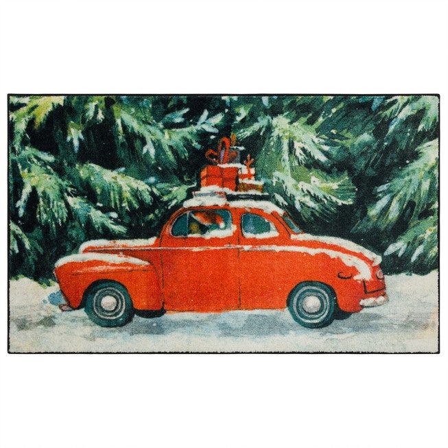 Vintage Christmas Car Kitchen Rug, MULTI, hi-res image number 0