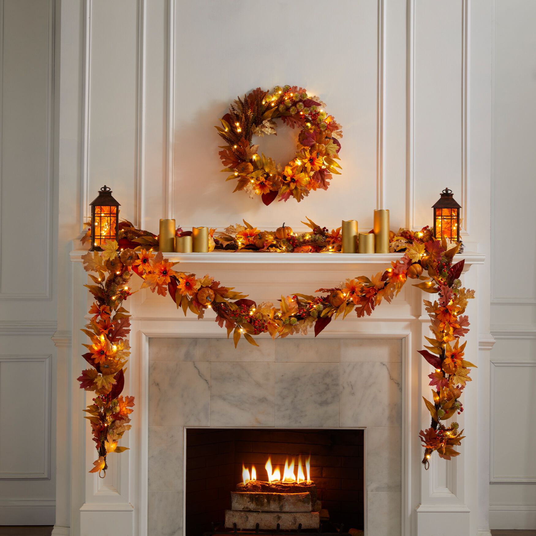 Pre-Lit Harvest Daisy Candleholder Centerpiece, , on-hover image number 1