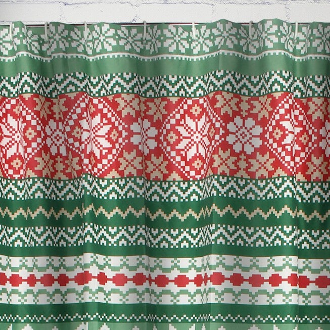 Greenland Home Fashions™ Fair Isle Bath and Shower Curtain, RED, alternate image number null