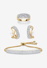 18K Gold-Plated Diamond Accent Demi Hoop Earrings, Ring and Adjustable Bolo Bracelet Set 9", GOLD, hi-res image number null