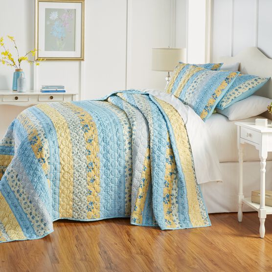 Claudine Floral Printed Bedspread, BLUE YELLOW FLORAL, hi-res image number null