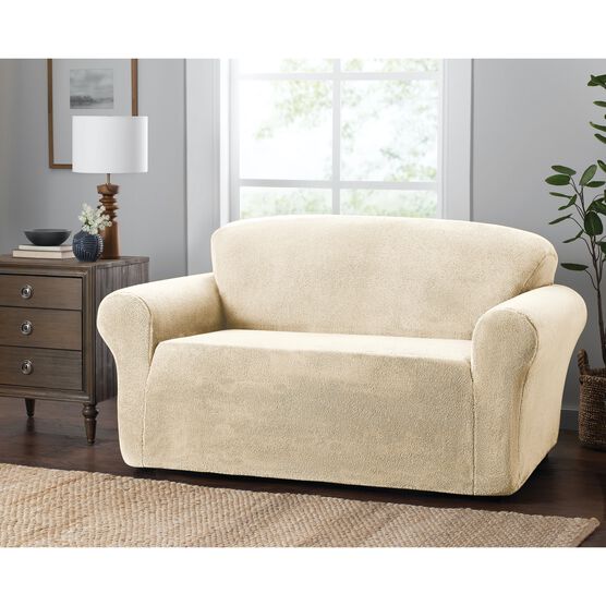 Stretch Sherpa Sofa Cover, NATURAL, hi-res image number null