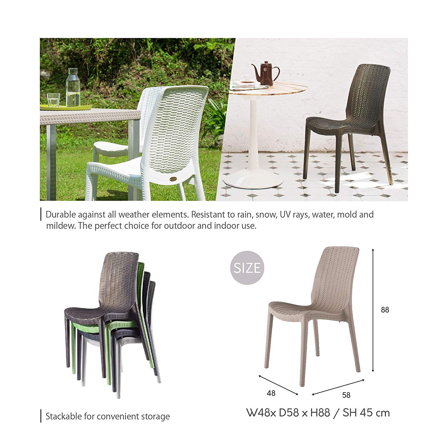 Set of 4 Rue Stackable Outdoor Dining Chairs, WHITE, alternate image number 4