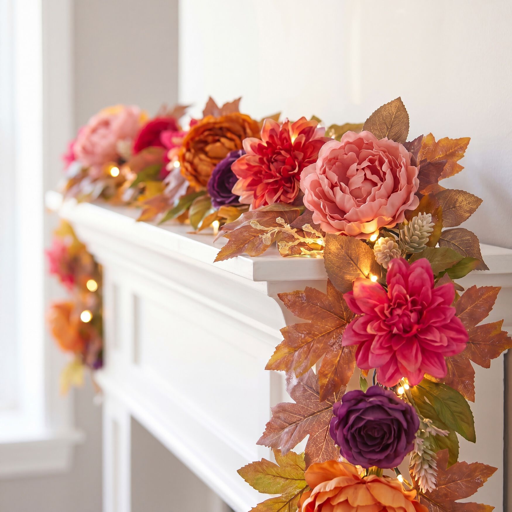 6 Ft. Pre-Lit Peony Delight Garland, , on-hover image number 1